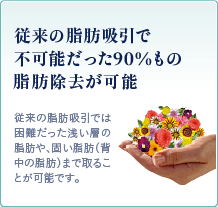 従来の脂肪吸引で不可能だった90%もの脂肪除去が可能